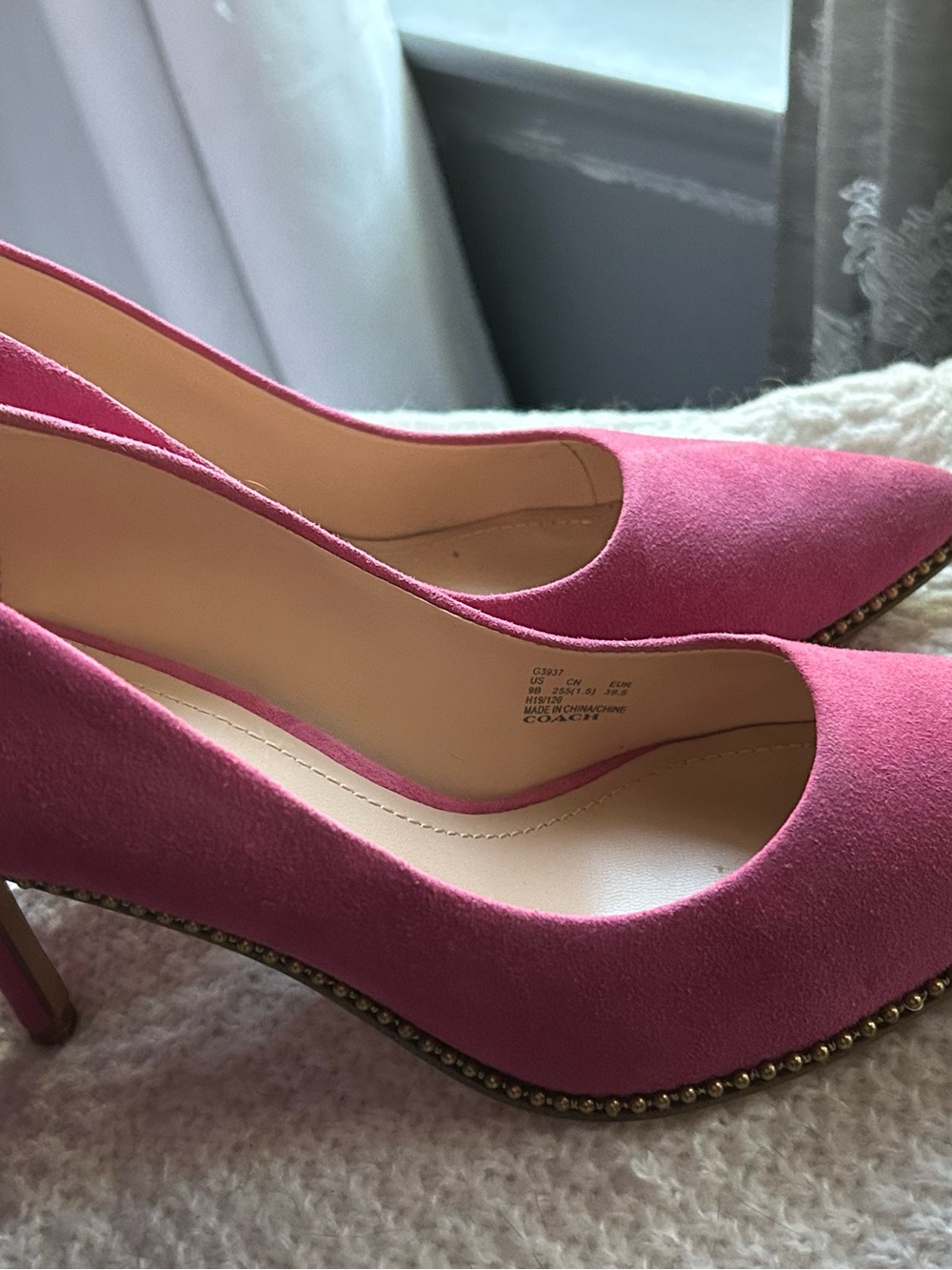 Coach Pink Suede Pointed-Toe Pumps with Stud Trim
